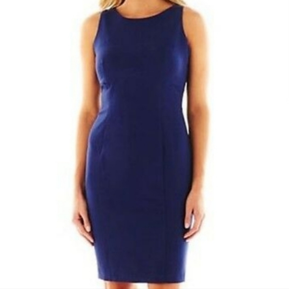 Worthington NWT Size 12 Sleeveless Crochet Lace Back Sheath Dress Royal Blue